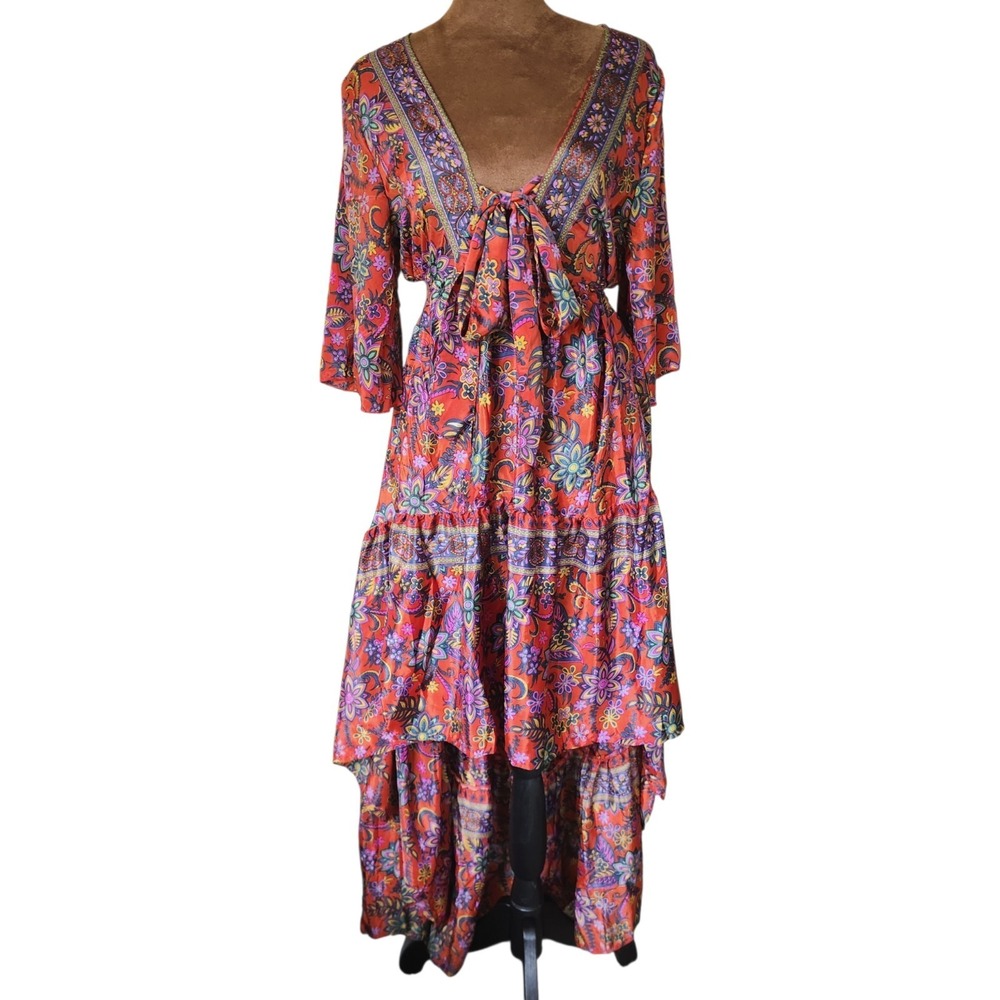 India Boutique Dress One Size Satin Hi Low Elastic Bohemian Lightweight Summer